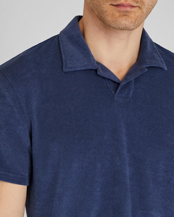 Club Monaco Loop Terry Johnny Collar Polo Medium Blue