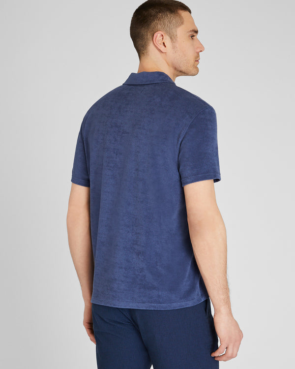 Club Monaco Loop Terry Johnny Collar Polo Medium Blue