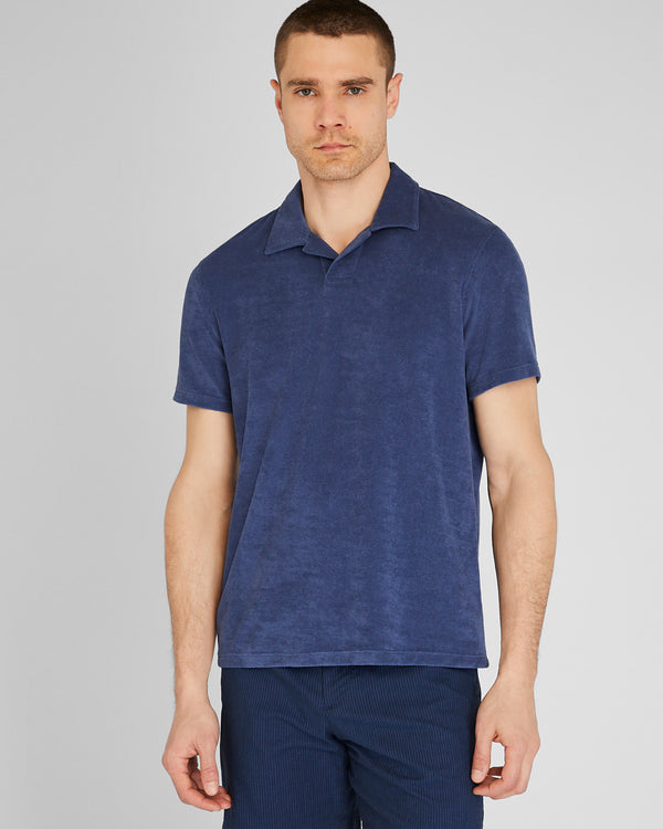 club monaco Loop Terry Johnny Collar Polo Medium Blue