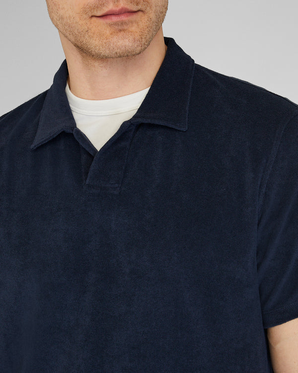 Club Monaco Loop Terry Johnny Collar Polo True Navy