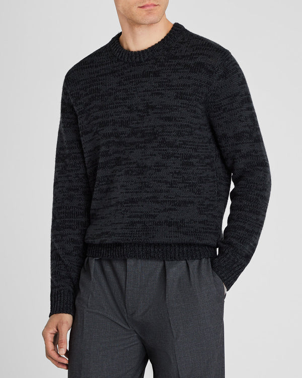 club monaco Marl Slub Wool Blend Crewneck Black Mix