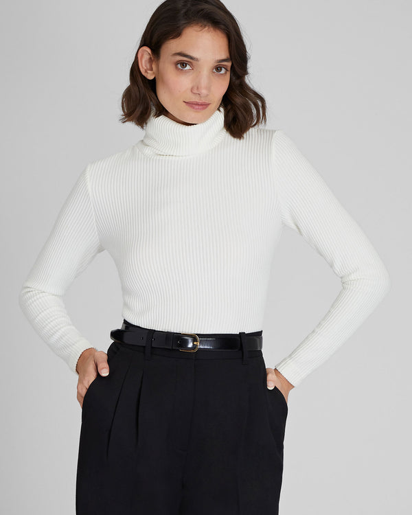club monaco Meredy Rib-Knit Turtleneck Top Blanc De Blanc