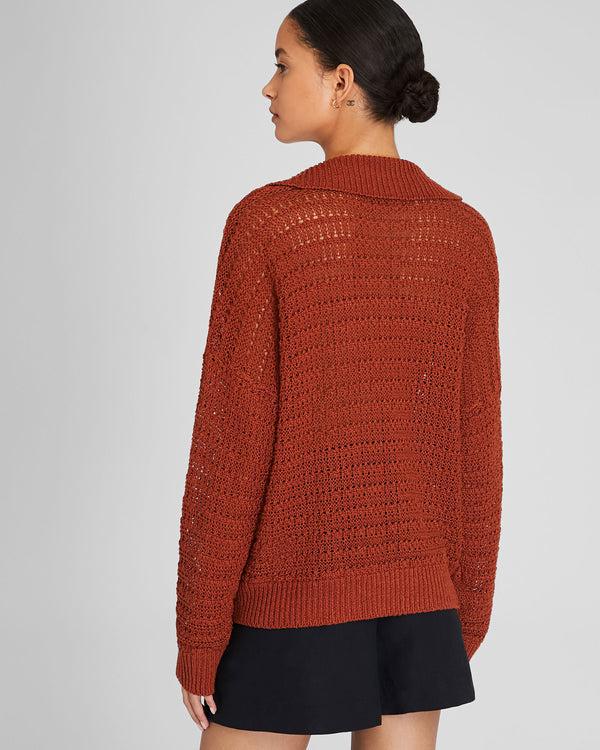 Club Monaco Mixed Stitch Oversized Johnny Collar Sweater Burnt Orange