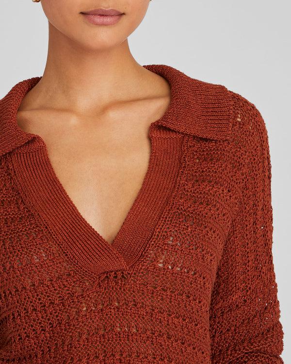Club Monaco Mixed Stitch Oversized Johnny Collar Sweater Burnt Orange