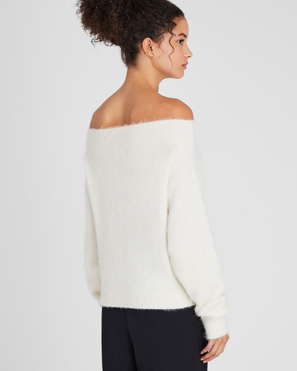Club Monaco Off-The-Shoulder Alpaca Blend Sweater Ivory
