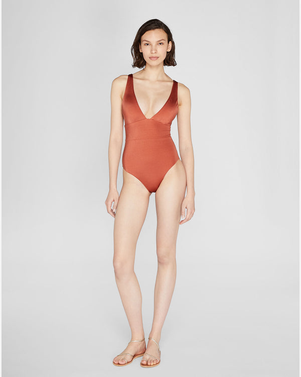 club monaco Onia Iris Low Plunge One-Piece Swimsuit Burnt Orange