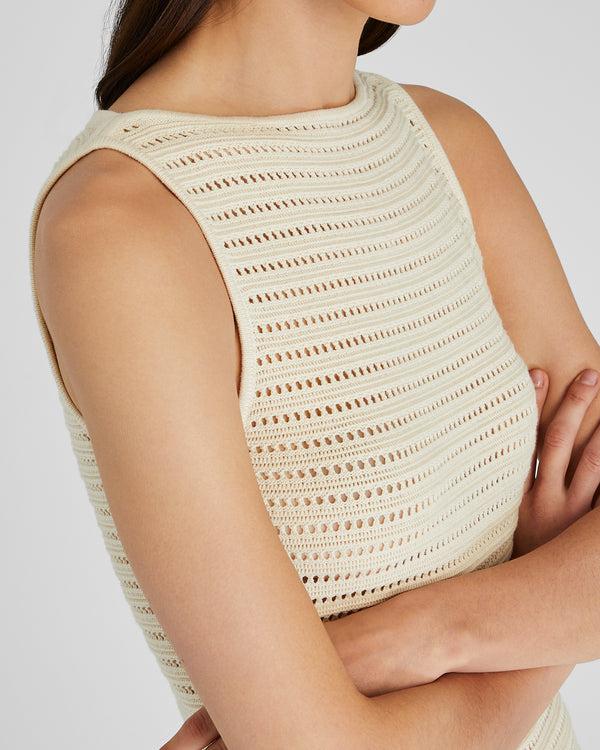 Club Monaco Open Stitch Boatneck Midi Sweater Dress Ivory