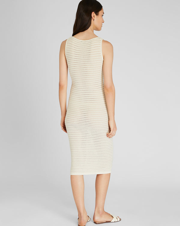 Club Monaco Open Stitch Boatneck Midi Sweater Dress Ivory
