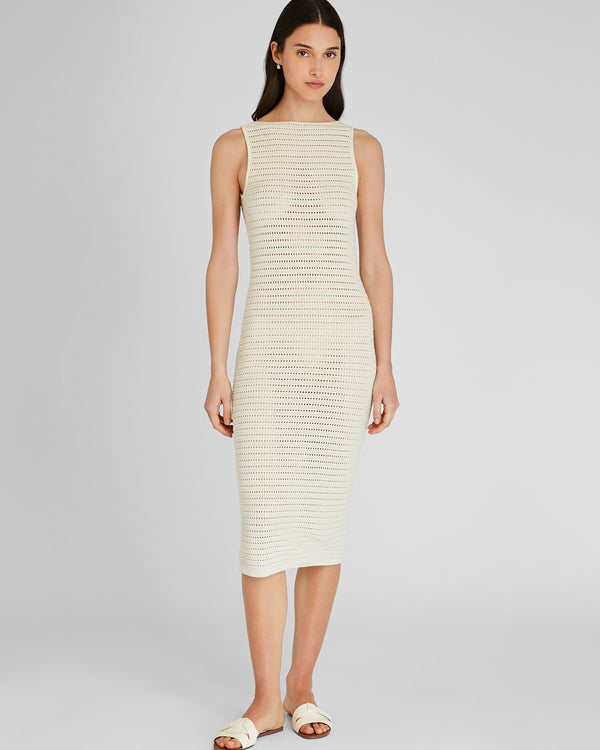 club monaco Open Stitch Boatneck Midi Sweater Dress Ivory