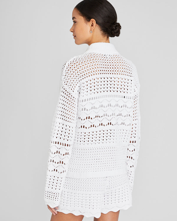 Club Monaco Open Stitch Long Sleeve Button-Down Sweater White