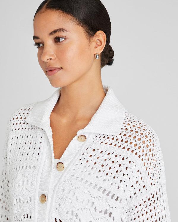 Club Monaco Open Stitch Long Sleeve Button-Down Sweater White