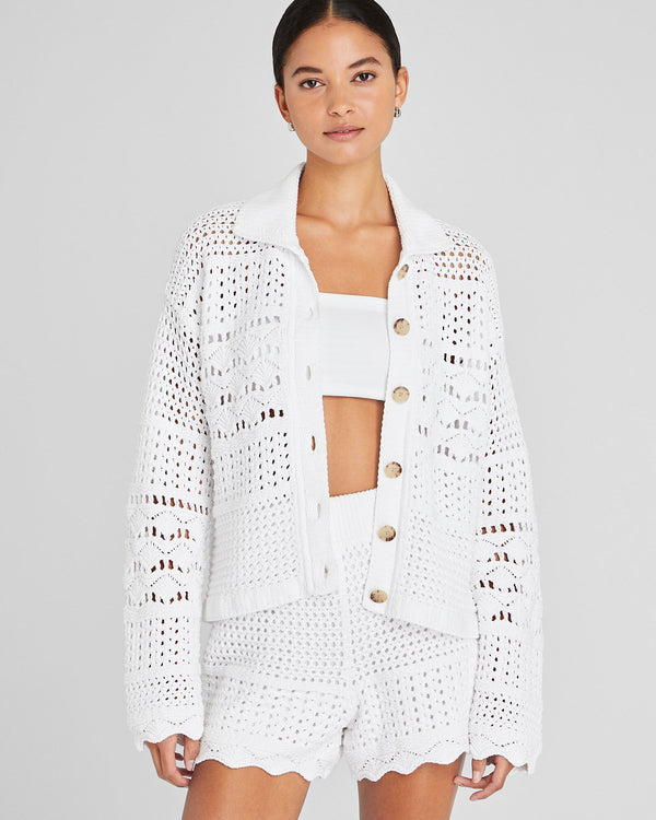club monaco Open Stitch Long Sleeve Button-Down Sweater White