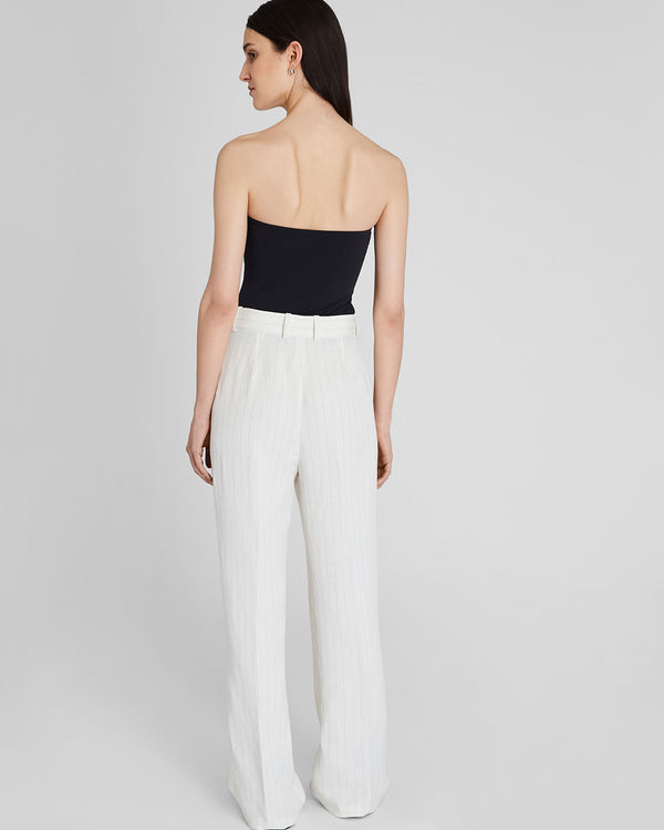 Club Monaco Pinstripe Pleated Linen Blend Trouser Ivory Mix