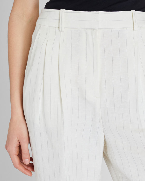 Club Monaco Pinstripe Pleated Linen Blend Trouser Ivory Mix