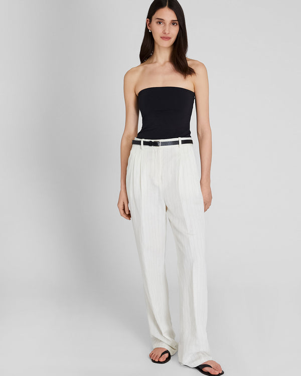 Club Monaco Pinstripe Pleated Linen Blend Trouser Ivory Mix
