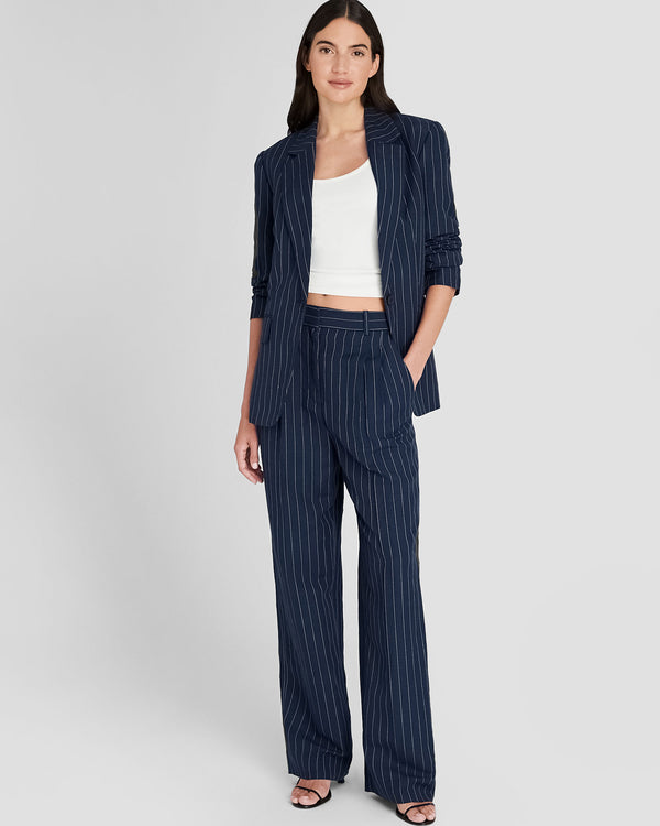club monaco Pinstripe Pleated Linen Blend Trouser Navy