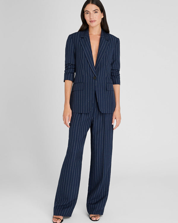 Club Monaco Pinstripe Single-Breasted Linen-Blend Blazer Navy