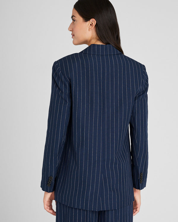 Club Monaco Pinstripe Single-Breasted Linen-Blend Blazer Navy