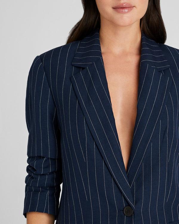 Club Monaco Pinstripe Single-Breasted Linen-Blend Blazer Navy