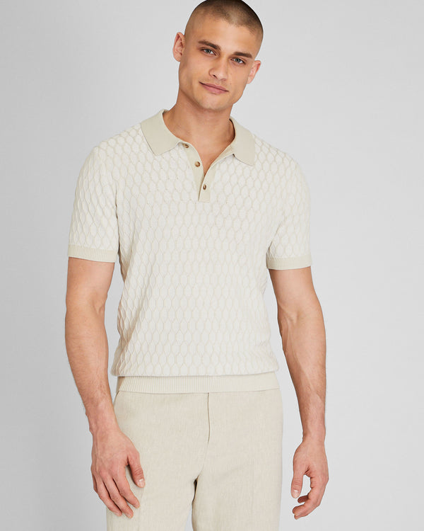 club monaco Plaited Diamond Short Sleeve Polo Khaki Base