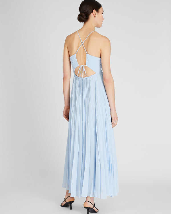 Club Monaco Pleated Tie Back Maxi Dress Oxford Blue