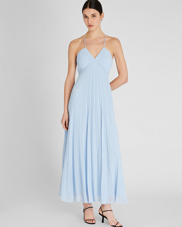 club monaco Pleated Tie Back Maxi Dress Oxford Blue