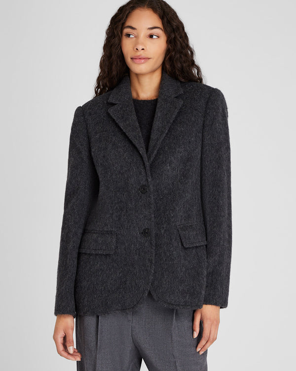 club monaco Plush Single-Breasted Wool Blazer Dark Grey Mix
