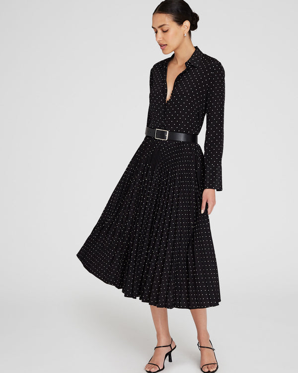 Club Monaco Polka Dot Pleated Midi Skirt Black Base
