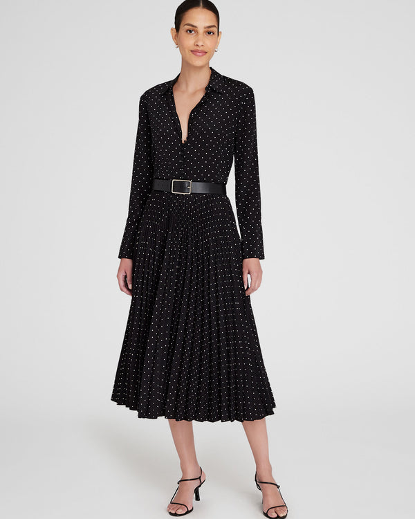 club monaco Polka Dot Pleated Midi Skirt Black Base