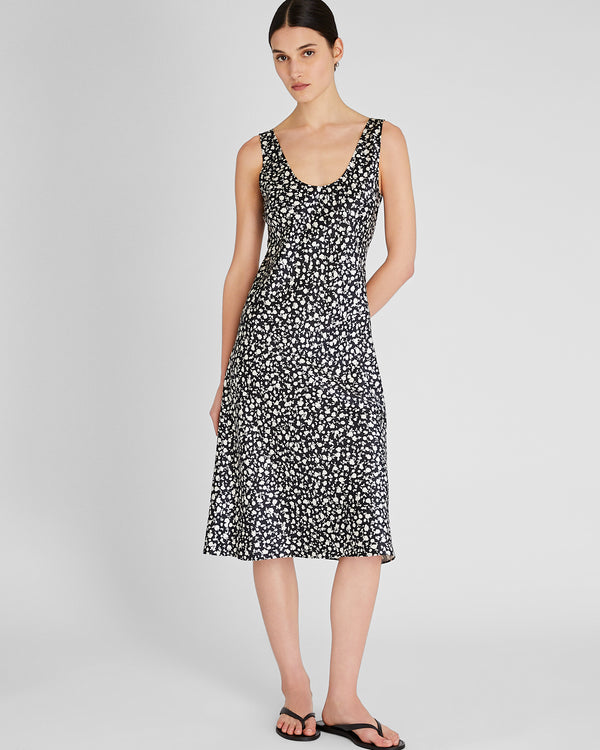 club monaco Printed Scoop Neck Midi Slip Dress Black