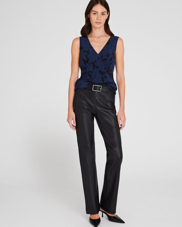 Club Monaco Printed Silk V-Neck Sleeveless Top Blue Mix