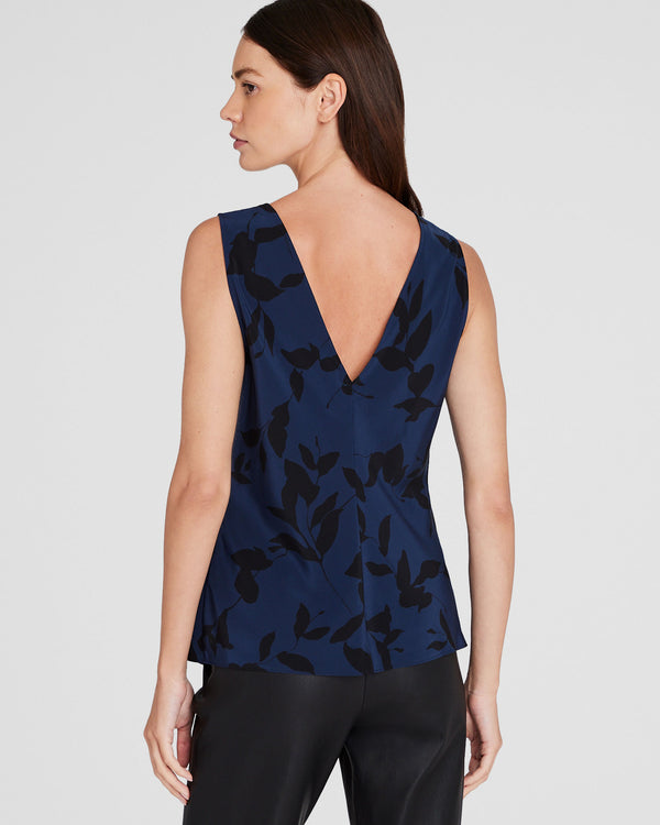 Club Monaco Printed Silk V-Neck Sleeveless Top Blue Mix