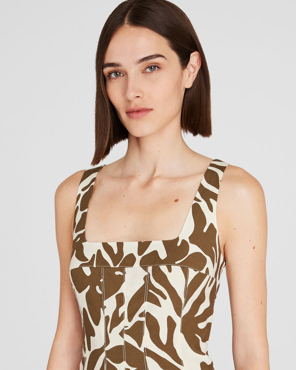 Club Monaco Printed Square-Neck Midi Dress Military Olive