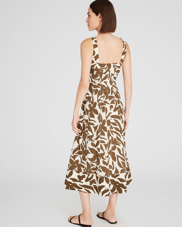 Club Monaco Printed Square-Neck Midi Dress Military Olive