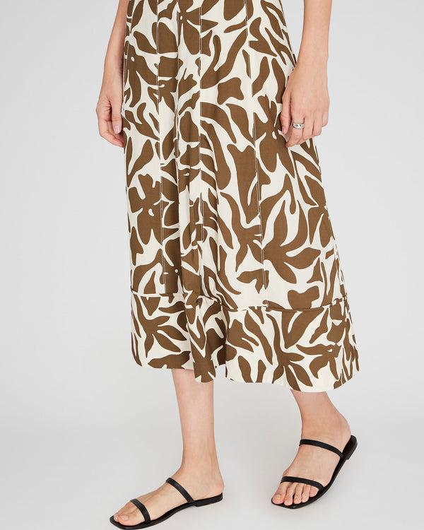 Club Monaco Printed Square-Neck Midi Dress Military Olive