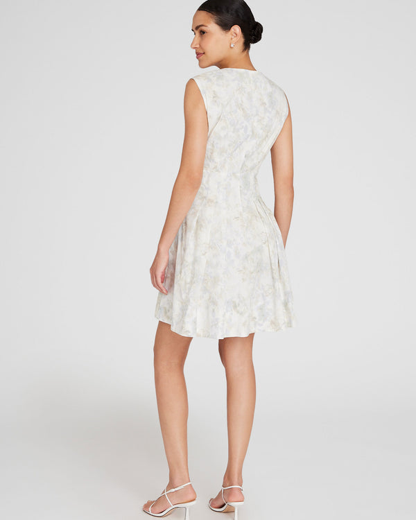 Club Monaco Printed Waisted Pleat Mini Dress Cream Base
