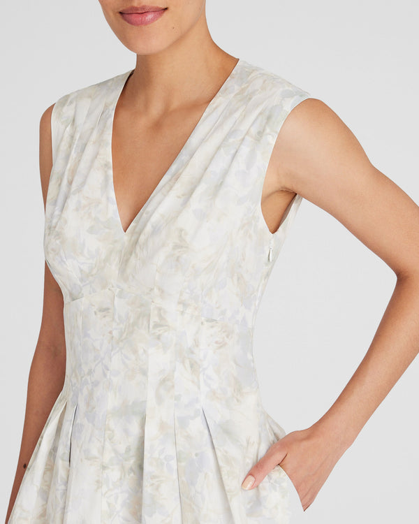 Club Monaco Printed Waisted Pleat Mini Dress Cream Base