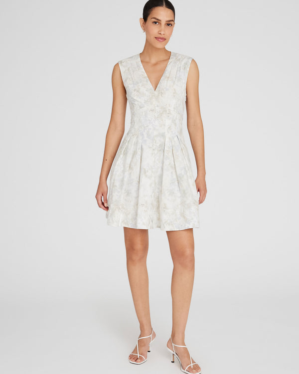 club monaco Printed Waisted Pleat Mini Dress Cream Base