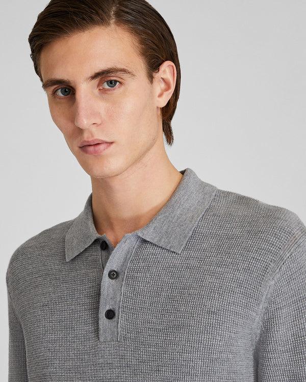 Club Monaco Refined Textured Wool Polo Medium Heather Grey