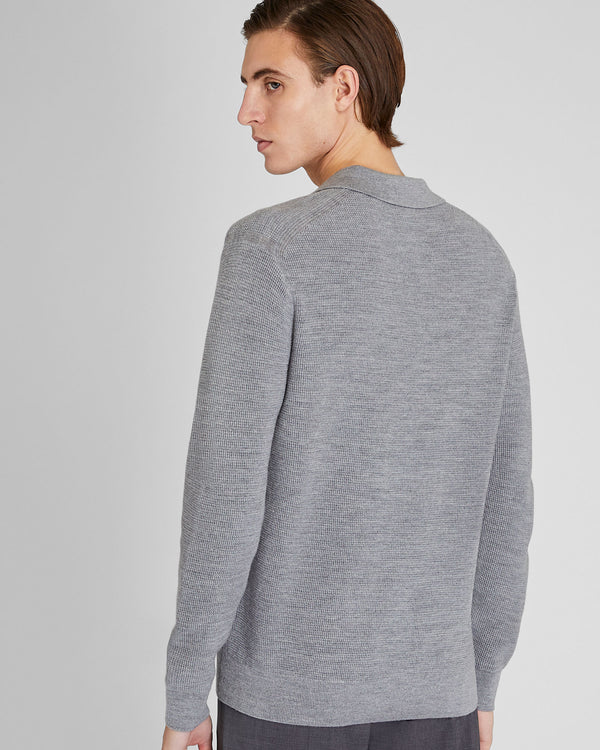 Club Monaco Refined Textured Wool Polo Medium Heather Grey