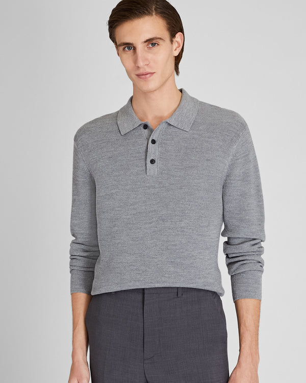 club monaco Refined Textured Wool Polo Medium Heather Grey