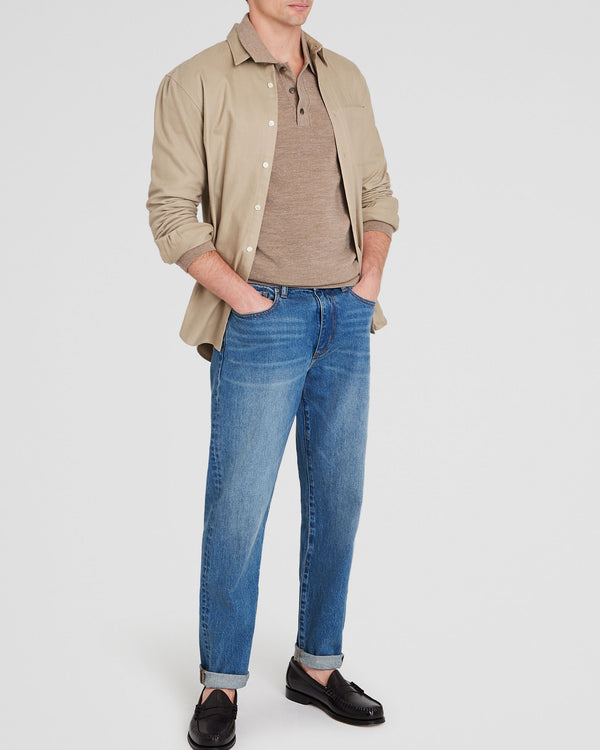 Club Monaco Refined Textured Wool Polo Oatmeal Heather