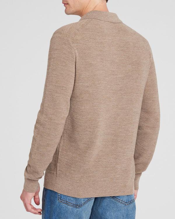 Club Monaco Refined Textured Wool Polo Oatmeal Heather