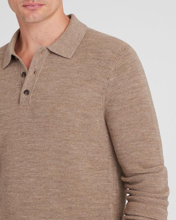 Club Monaco Refined Textured Wool Polo Oatmeal Heather
