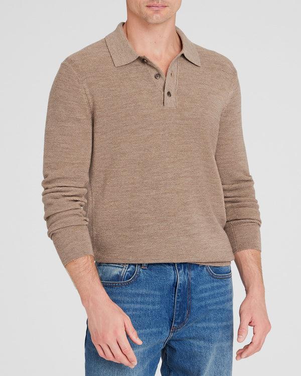 club monaco Refined Textured Wool Polo Oatmeal Heather