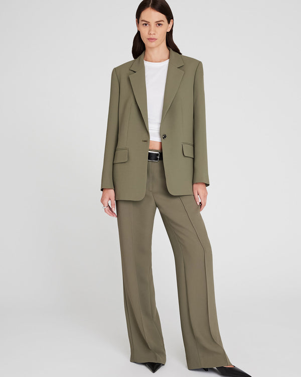 Club Monaco Relaxed Single-Breasted Crepe Blazer Olive Pit