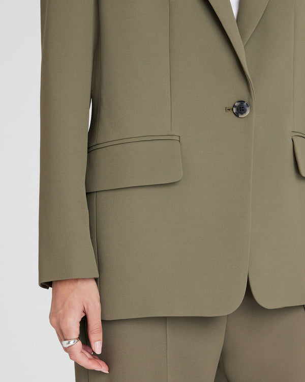 Club Monaco Relaxed Single-Breasted Crepe Blazer Olive Pit
