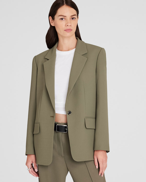 club monaco Relaxed Single-Breasted Crepe Blazer Olive Pit