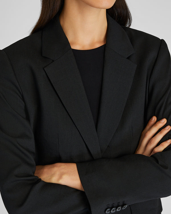 Club Monaco Relaxed Single-Breasted Linen Blazer Black