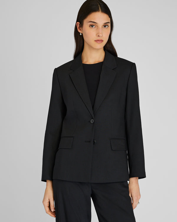 club monaco Relaxed Single-Breasted Linen Blazer Black